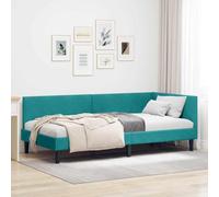 Velours et contreplaqué angle lit canapé gain de place Turquoise 100x200 cm | Cadre de lit d'angle Velours Turquoise 100x200 cm Lit-canapé convertible avec rangement pour petit espace chambre et salon