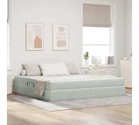 Velours Gris Clair lit Rangement Moderne Matelas Confort 200 x 200 cm | Lit de Rangement avec Matelas Empereur Gris Clair 200x200 cm Velours, Levage Hydraulique, Sommier à Lattes Métal