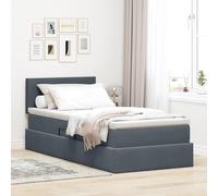 Velours hydraulique LED Moderne Gris 100 x 200 cm | Lit avec Rangement et LED Gris foncé 100 x 200 cm Velours avec Matelas, Tête de et Sommier à Lattes Métallique, Lit à Levage