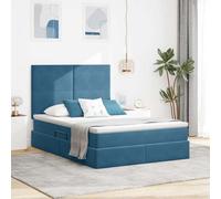 Velours LED RGB Simili Cuir Moderne Bleu 140 x 200 cm | Lit Avec Rangement Et Matelas Bleu Foncé 140x200 Velours Tete De Lit Cuir LED RGB Hydraulique Double Moderne