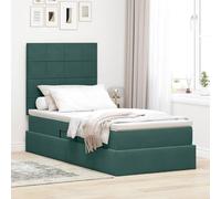 Velours LED RGB Simili Cuir Moderne Contemporain 100 x 200 cm Vert | Lit avec rangement et matelas Vert foncé 100 x 200 cm Velours avec tête de lit simili cuir et LED RGB hydraulique