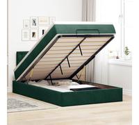 Velours matelas ressorts ensachés rangement lit 120x200 cm vert | Lit Ottoman avec Matelas 120x200 cm Vert Foncé Velours, Cadre de Rangement Hydraulique avec Tête de Lit, Surmatelas et