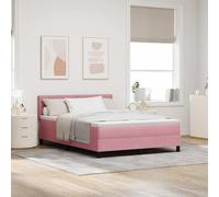 Velours matelassé Design Moderne lit Coffre 160 x 200 cm Rose | Lit à Ressorts avec Matelas Rose 160x200 cm Velours Tête de Lit Réglable Bois Massif Moderne Chambre