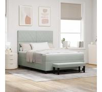Velours premium Tête de lit élégante Modèle 140x200 cm Gris clair | Lit à ressorts avec matelas Gris clair 140 x 200 cm Velours Tête de lit rembourrée Moderne avec Sommier et Surmatelas pour