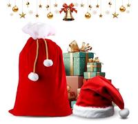Velours Rouge Sac Cadeau Noel, 70x100cm Pere Noel Decoration Sac Cadeau, Livré Avec un Chapeau de PèRe NoëL Comme DéCoration, Adapté Aux FêTes de NoëL et Autres ScèNes (50 * 70cm)