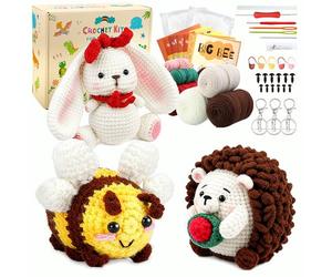 Velozenithize Kit Crochet DéButant, Kit Crochet Amigurumi de 3 Pièces (Hérisson,Lapin, Abeille), avec Instructions et Tutoriels Vidéo, Convient aux Adultes et Aux Enfants