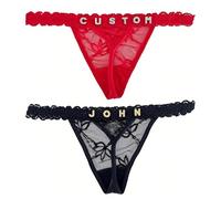 velquessa 2 pièce String personnalisé Femme avec nom Slip personnalisé en Dentelle String Personnalisable avec Strass et Lettre nom Cadeau personnalisé pour Femme Petite Amie Cadeaux Saint-Valentin