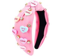 VELSCRUN Bandeau de Saint-Valentin pour femme - Bandeau en forme de cœur avec strass et strass - Rouge et rose - Large nœud supérieur - Accessoires pour cheveux de Saint-Valentin 02