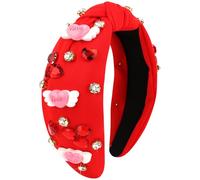 VELSCRUN Bandeau de Saint-Valentin pour femme - Bandeau en forme de cœur avec strass et strass - Rouge et rose - Large nœud supérieur - Accessoires pour cheveux de Saint-Valentin 07