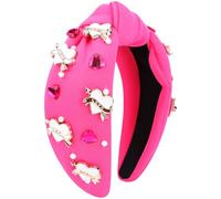 VELSCRUN Bandeau de Saint-Valentin pour femme - Bandeau en forme de cœur avec strass et strass - Rouge et rose - Large nœud supérieur - Accessoires pour cheveux de Saint-Valentin 09