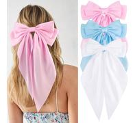 Velscrun Lot de 3 accessoires pour cheveux pour femme - Nœuds en satin surdimensionnés avec longues queues, barrettes et pinces pour filles - Coffret cadeau