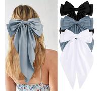 Velscrun Lot de 3 accessoires pour cheveux pour femme - Nœuds en satin surdimensionnés avec longues queues et pinces pour filles - Coffret cadeau