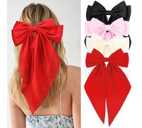 Velscrun Lot de 4 grands nœuds à cheveux surdimensionnés en satin soyeux pour femmes et filles, avec pinces à cheveux à pince à cheveux à longue queue, accessoires de Noël