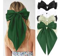 Velscrun Lot de 4 grands nœuds à cheveux surdimensionnés en satin soyeux pour femmes et filles, noir, blanc, vert, vert foncé