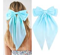 Velscrun Lot de 4 nœuds à cheveux pour femmes et filles - Nœud rose soyeux en satin - Grand nœud bleu - Gros nœuds à cheveux surdimensionnés - Barrettes à cheveux à longue queue - Accessoires pour