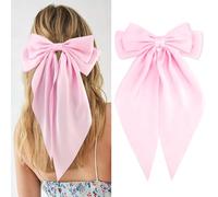 Velscrun Lot de 4 nœuds à cheveux pour femmes et filles - Nœud rose soyeux en satin - Grand nœud bleu - Gros nœuds à cheveux surdimensionnés - Barrettes à cheveux à longue queue - Accessoires pour