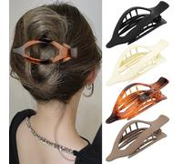 Velscrun Lot de 4 pinces à cheveux plates pour femmes et filles, cheveux épais et fins, pinces à cheveux alligator français, grandes pinces à cheveux à bec de canard mat, noir, blanc, ambre, marron,