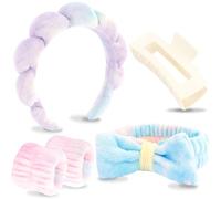 VELSCRUN Lot de 5 bandeaux de spa, de maquillage et de soins de la peau, avec nœud papillon en éponge colorée, pour adolescentes, filles, femmes, accessoires de cheveux tendance