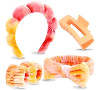 VELSCRUN Lot de 5 bandeaux de spa, de maquillage et de soins de la peau avec nœud papillon en éponge orange pour le visage, accessoires de cheveux tendance pour adolescentes, filles et femmes