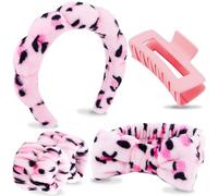 VELSCRUN Lot de 5 pinces à cheveux en éponge gonflée motif léopard rose pour laver le visage, maquillage, soins du visage pour femmes et filles