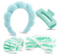 VELSCRUN Lot de 5 pinces à cheveux en éponge verte avec nœud papillon pour lavage du visage, maquillage, soins du visage pour femmes et filles