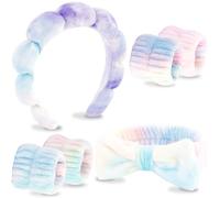 VELSCRUN Lot de 6 bandeaux de spa, maquillage et soin de la peau, avec nœud papillon en éponge colorée, pour adolescentes, filles, femmes, accessoires de cheveux tendance