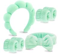 VELSCRUN Lot de 6 bandeaux de spa pour maquillage et soins de la peau - Vert vif - Nœud papillon en éponge - Pour adolescentes et femmes