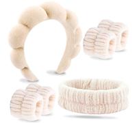 VELSCRUN Lot de 6 bandeaux kaki à bulles en éponge pour lavage du visage, maquillage, soins de la peau du visage, accessoires pour soirée pyjama, accessoires pour cheveux