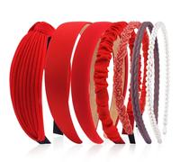 VELSCRUN Lot de 7 bandeaux antidérapants pour femme avec perles rouges différentes et épaisses, accessoires de mode