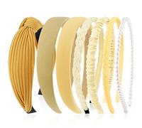 VELSCRUN Lot de 7 bandeaux noués pour femme - Jaune - Avec perles - Antidérapants - Pour femme - Cheveux courts et fins - Accessoires pour lavage du visage