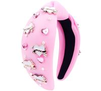 VELSCRUN Serre-tête de Saint-Valentin pour femme - Bandeau en forme de cœur avec strass et strass - Rouge et rose - Large nœud supérieur - Accessoires pour cheveux de Saint-Valentin - 10