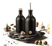 Veluxis Lot de 2 bouteilles en grès cérame de 500 ml avec bec verseur anti-goutte et 2 couvercles de rechange I Fabriqué en Allemagne I 100 % protection UV Matériaux de qualité alimentaire I Coffret