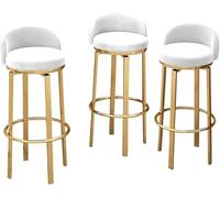 Velvet Barstool Tabouret Barre pivotant Ensemble tabourets avec Repose-Pieds Jambes en métal doré, chaises comptoir Petit-déjeuner de Cuisine, Hauteur Assise (Blanc, 65 cm)