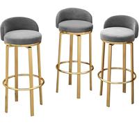 Velvet Barstool Tabouret Barre pivotant Ensemble tabourets avec Repose-Pieds Jambes en métal doré, chaises comptoir Petit-déjeuner de Cuisine, Hauteur Assise (Gris, 75 cm)