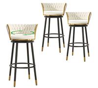 Velvet Barstools, tabourets de comptoir avec Dessus de siè pivotant de diplôme, chaises de Bar en Fer pour îlot de Cuisine, Bar, pub, 300 LB, 3 pc (Jambe de Coussin Blanc, 75 cm)