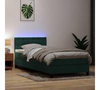 Velvet Bed Frame with Mattress 80x220 cm Dark Green, Adjustable Headboard, LED Lights, Pocket Spring Mattress for Bedroom and Guest Room Comfort