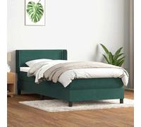 Velvet Bed Frame with Slatted Base and Mattress Set 90x210cm Dark Green - Adjustable Headboard, Pocket Spring Mattress, Comfortable Topper for Restful Sleep and Modern Bedroom Decor