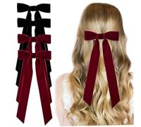 Velvet Bow Hair Clip, 4pcs Rouge et Black Hair Bow, épingles à cheveux en satin à bowks en satin vintage avec ruban long, arc Barrettes accessoires pour les filles
