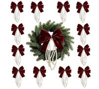 Velvet Bows 12 Pack Christmas Tree Ornaments with Pearl Chains