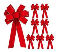 Velvet Bows - 8 Pack Red Christmas Tree Toppers, luxueux ornements de ruban de vacances | Parfait pour décorer la cheminée, la porte, le patio, le jardin, les fenêtres, le manteau et les écrans de fêt