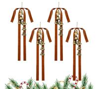 Velvet Bows Christmas - Red Long Velvet Bows avec des Cloches, 4 Ornements d'arc | Jobs de Velours de Noël pour la Porte de Couronne d'arbre Mantelle Garland Swag à la Maison décor