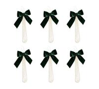 Velvet Bows - Pearl Ribbon Christmas Ornaments | 6 Piece Decorative Bow Set