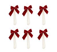 Velvet Bows - Pearl Ribbon Christmas Ornaments | 6 Piece Decorative Bow Set