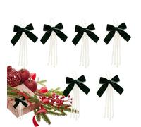 Velvet Christmas Bows 6 Piece Pearl Ribbon Wreath Holiday Ornaments