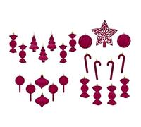 Velvet Christmas Decor - 24 Piece Seasonal Ornament Set | ABS + Velvet Holiday Decoration for Tree Porch Wreath Dining Table Fireplace Living Room Indoor Outdoor Party