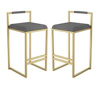 Velvet Comptoir Hauteur 65/75 cm tabourets de Bar, tabourets de comptoir de Cuisine avec Repose-Pieds Pattes en métal doré, chaises de Bar rembourrées pour Le café de pub de Cuisine (gris-2ps, 65 cm)