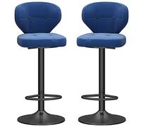 Velvet Counter Hauteur 25.6-31.5 Bar tabourets, tabourets de comptoir de Cuisine Modernes avec Dos Repose-Pieds, chaises de Bar pivotantes en Velours pour Kitchen Bistro (Blue-2Ps)