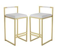 Velvet Counter Hauteur 65/75 cm tabourets de Bar, tabourets de comptoir de Cuisine avec Repose-Pieds Pattes en métal doré, chaises de Bar rembourrées pour Le café de pub de Cuisine (blanc-2ps, 75 cm)
