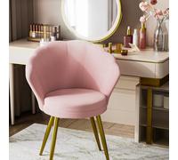 Velvet Dining Chair with Metal Legs - Comfortable Shell Armchair Padded Seat for Kitchen & Living Room Elegant Light Pink Accent Chair for Bedroom & Relaxation