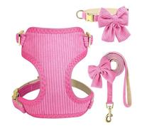 Velvet Doux Velvets Breathable Collar Collar Faire Un Ensemble avec Une Boucle en Métal À Bowknot pour Shiba Inu Pug Chihuahua Poodle Yorkshire,Rose,S